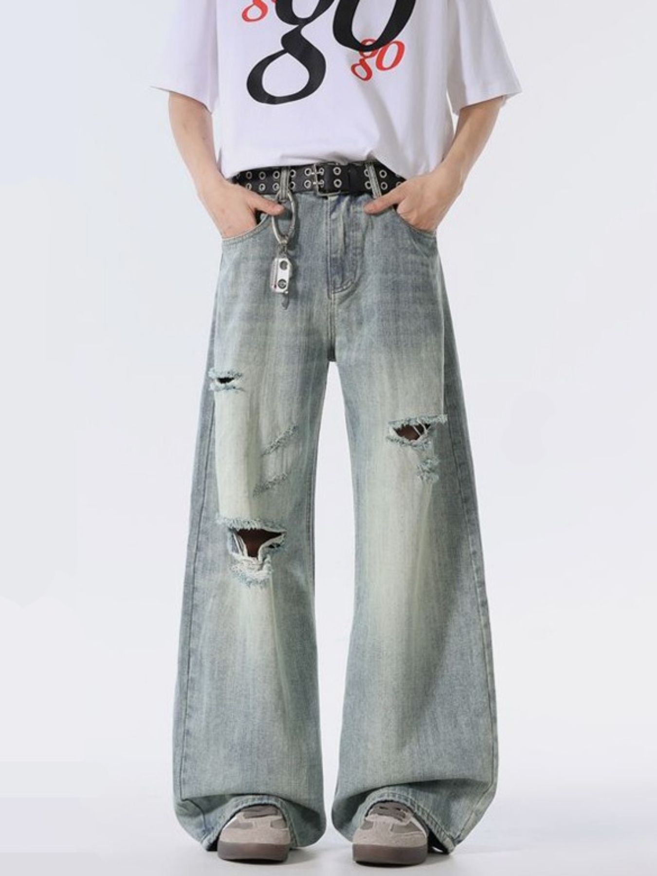 Men's Full Size Distressed Washed Wide Leg Jeans Plus Size