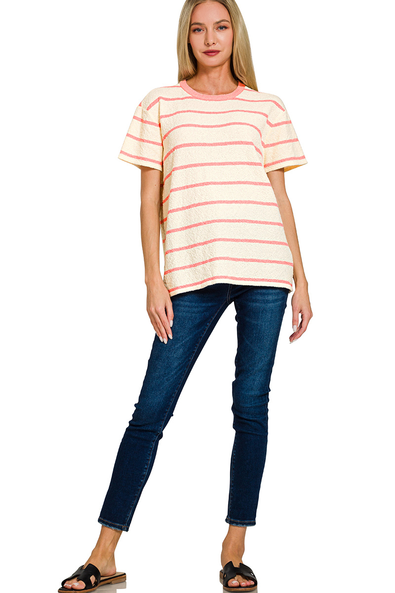 Textured Striped Crew Neck T-Shirt