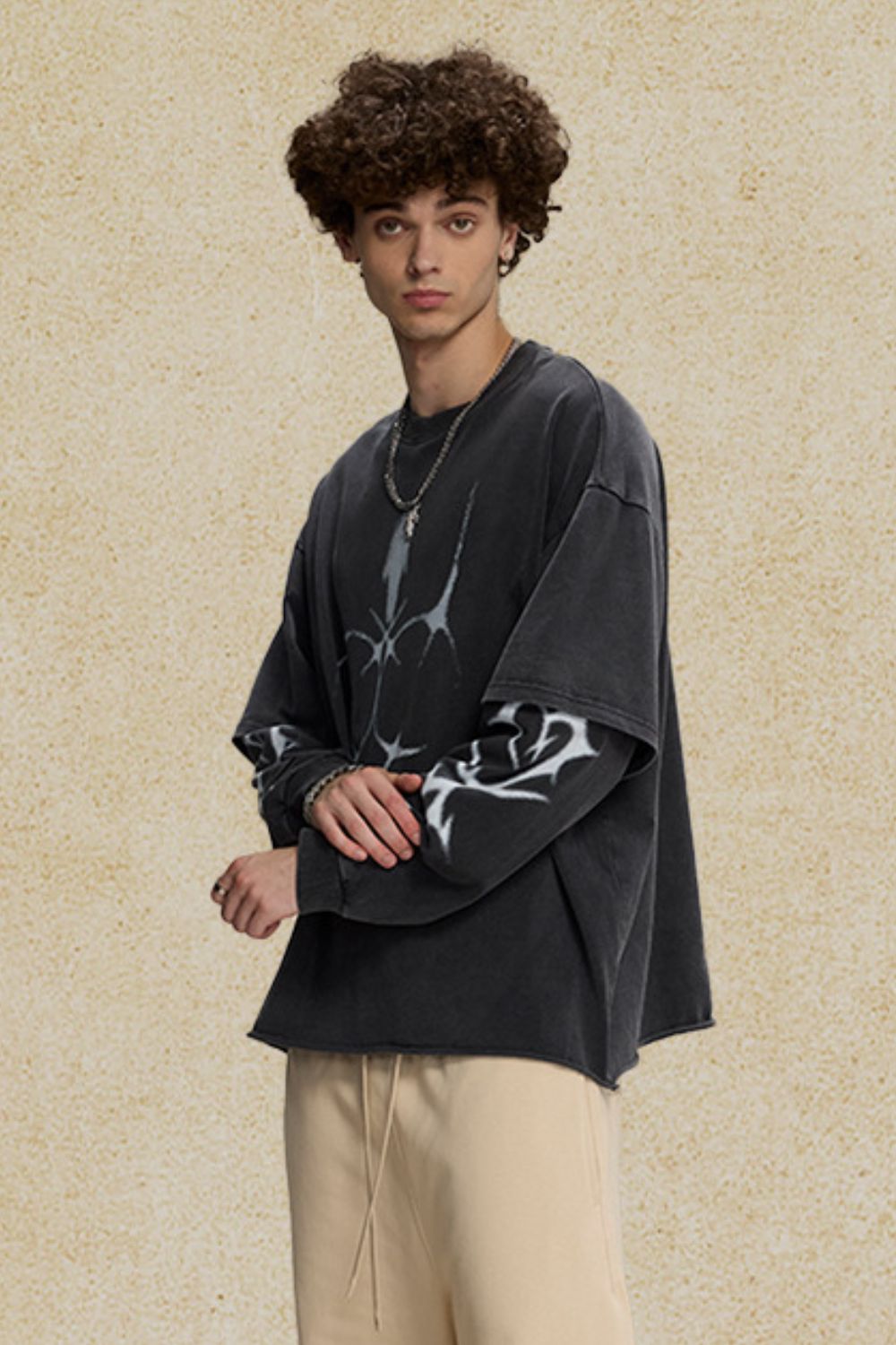 Men's Round Neck Long Sleeve Oversized T-Shirt