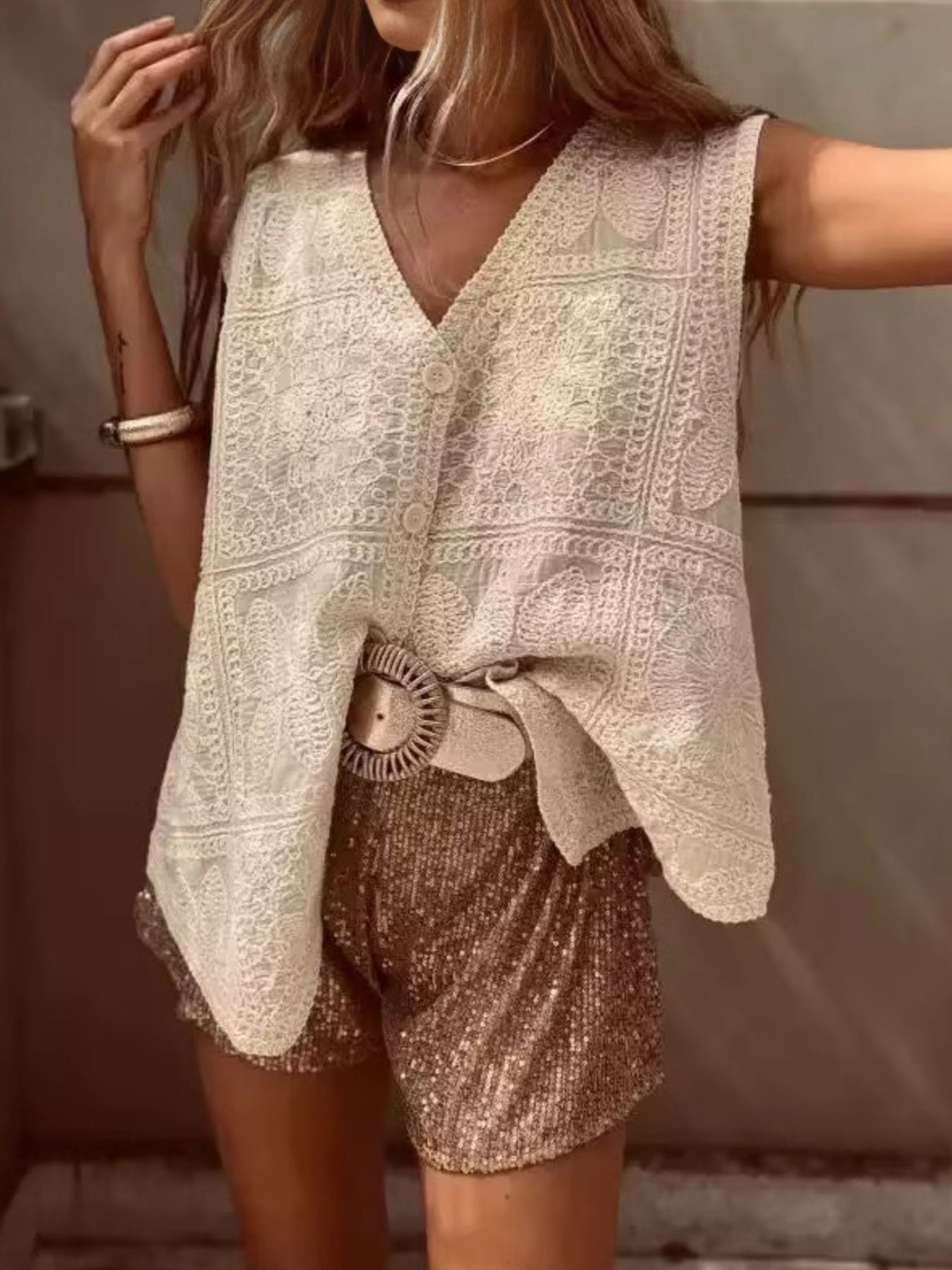 Crochet Lace V-Neck Vest