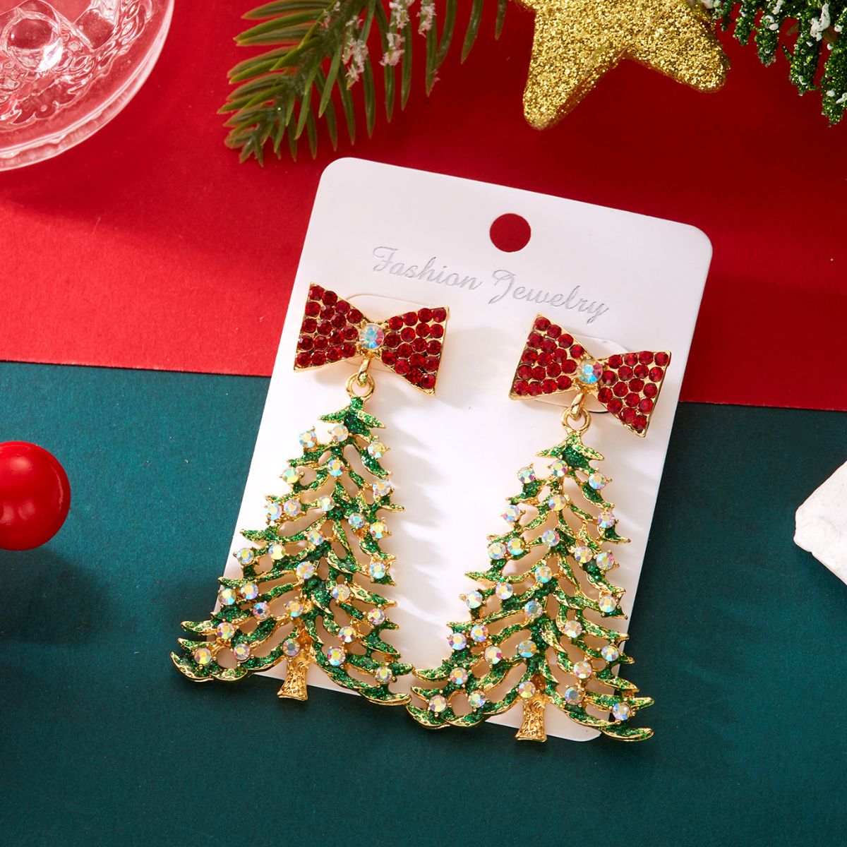 Christmas Tree Bow Drop Earrings