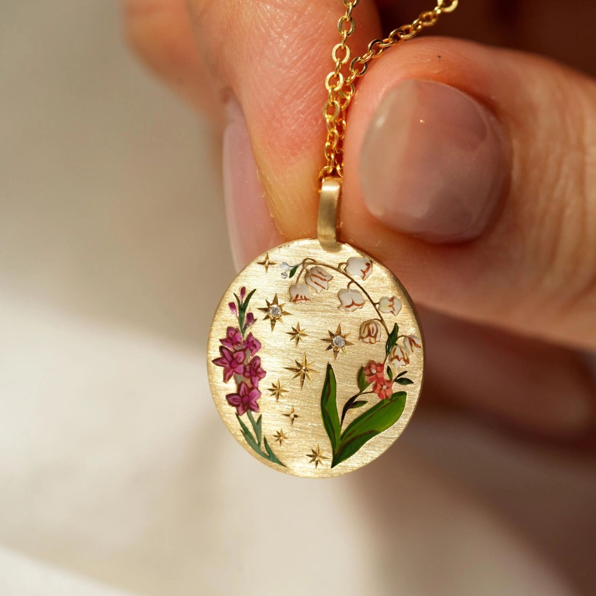 Titanium Steel Painted Oil Dripping Floral Oval Tarot Necklace