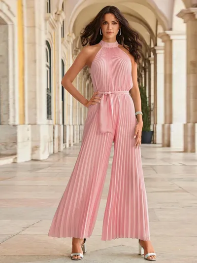 Perfee Pleated Short Sleeve Wide Leg Jumpsuit - Premium