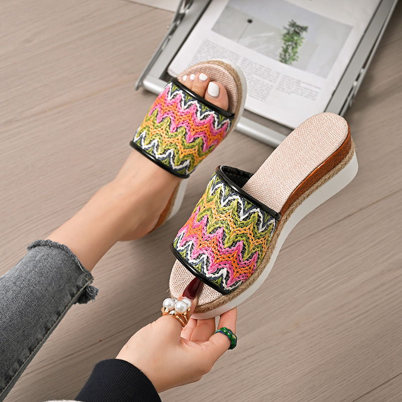 Open Toe Straw Braided Wedge Sandals