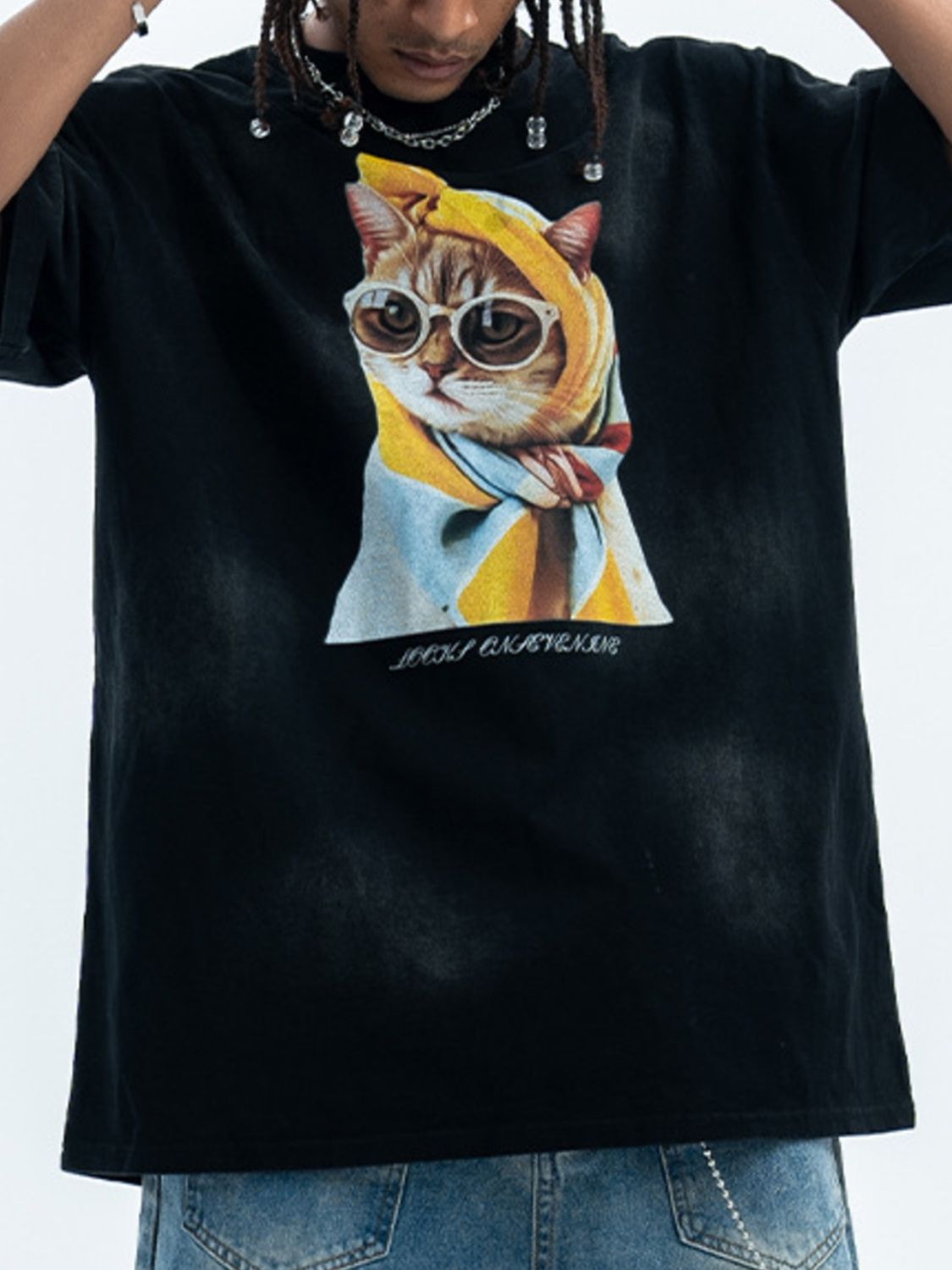 Men's Cat Graphic Round Neck T-Shirt