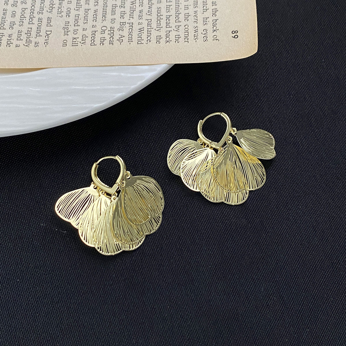 18K Gold-Plated Textured Leaf Drop Earrings