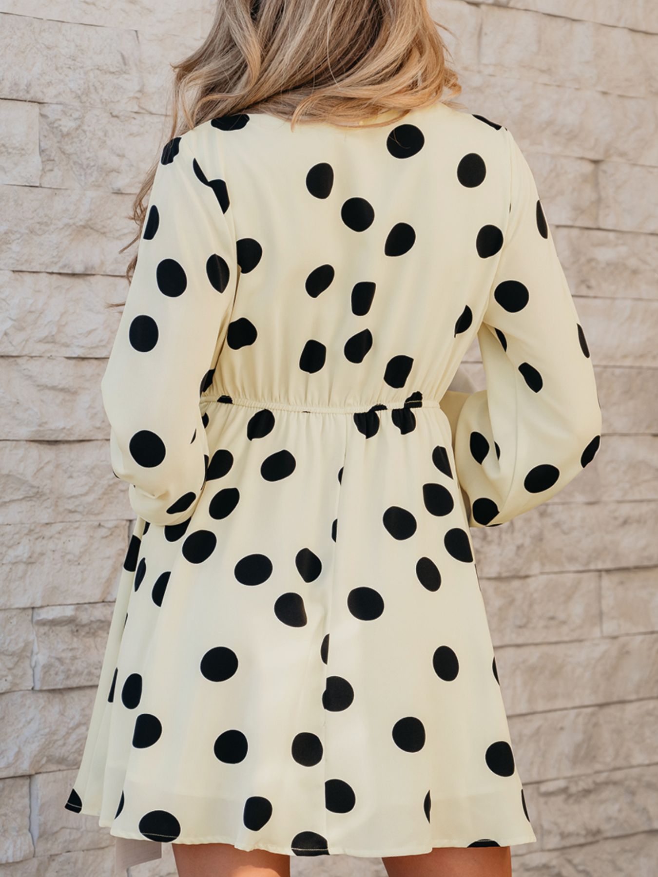 Polka Dot Surplice Puff Sleeve Mini Dress