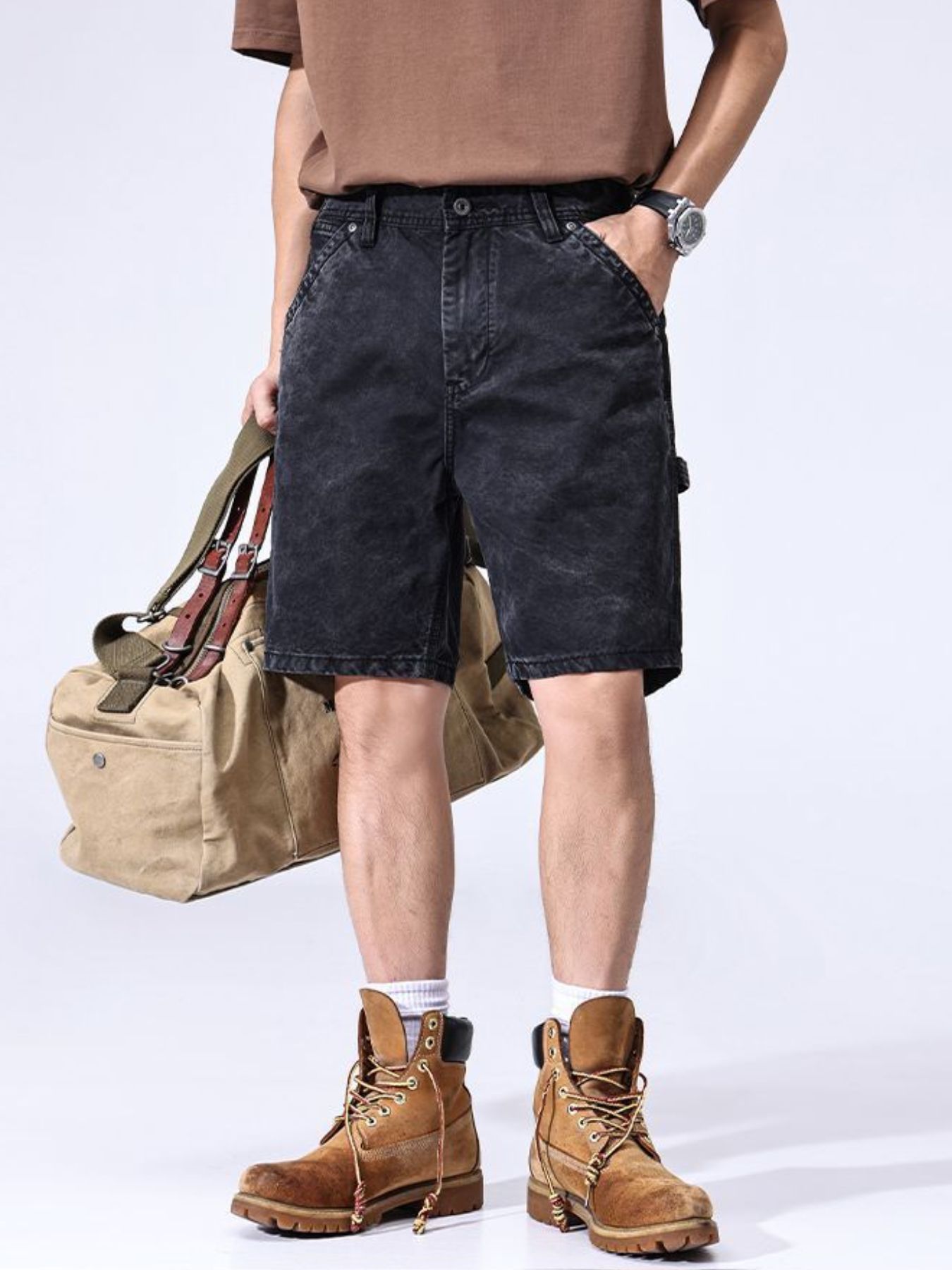 Men's Washed Denim Casual Shorts