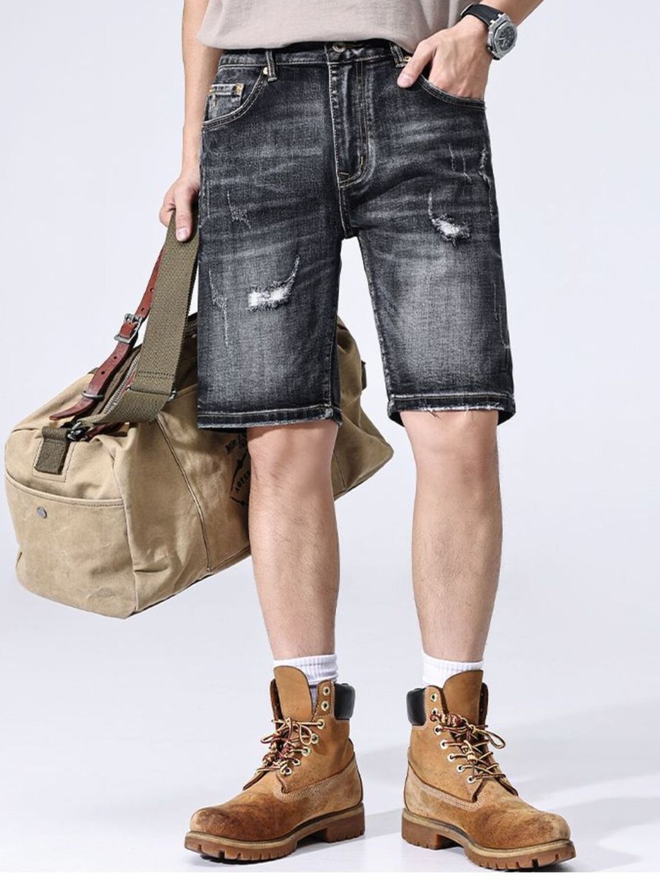 Men's Distressed Wide Leg Denim Shorts