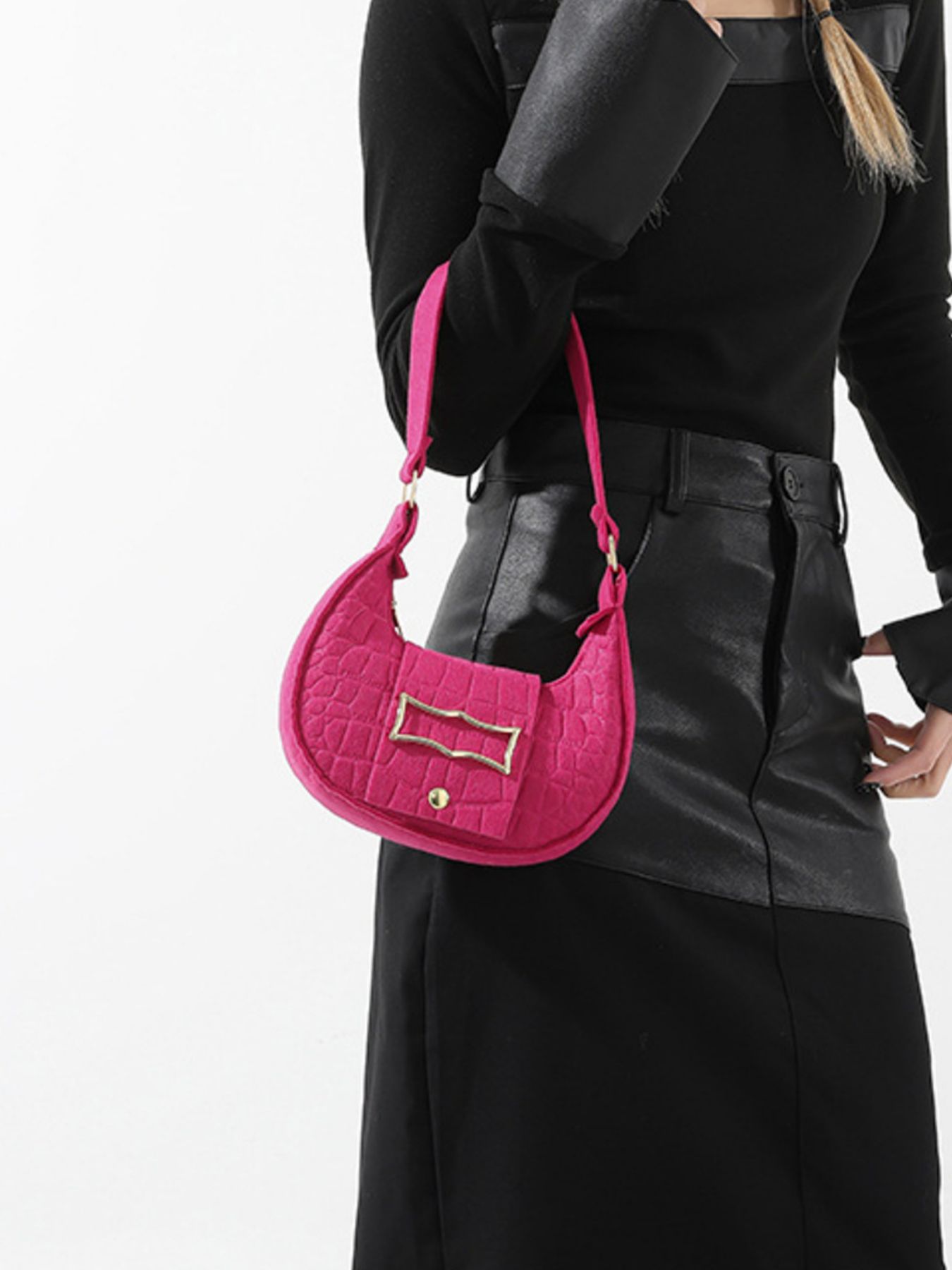 Crocodile Embossed Flap Shoulder Bag
