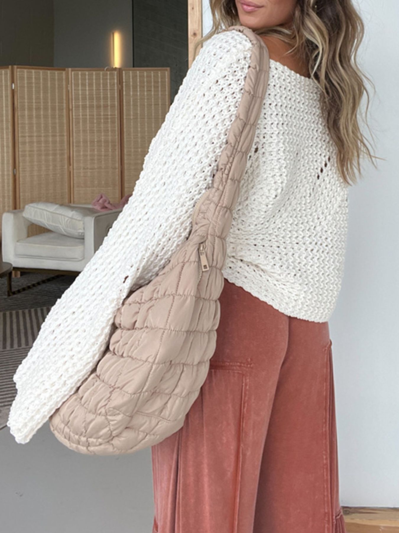 Openwork Batwing Sleeve Sweater