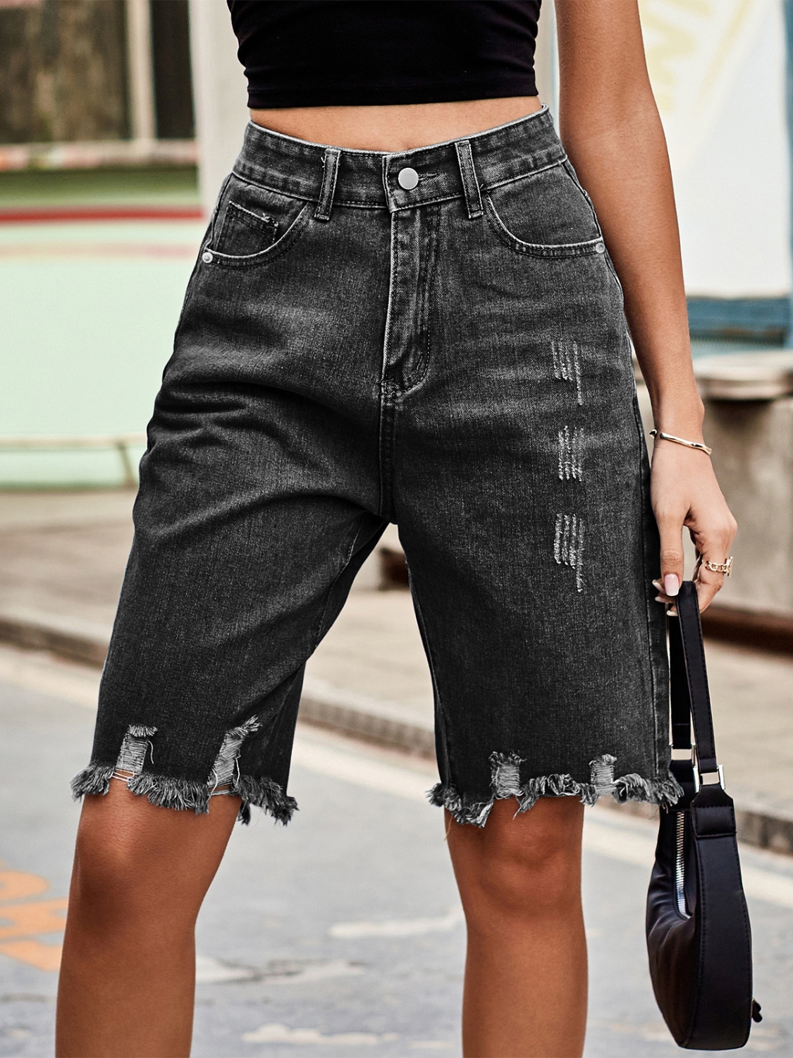Raw Hem Denim Shorts view 6