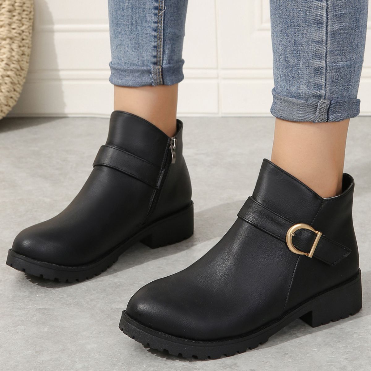Round Toe Block Heels Boots