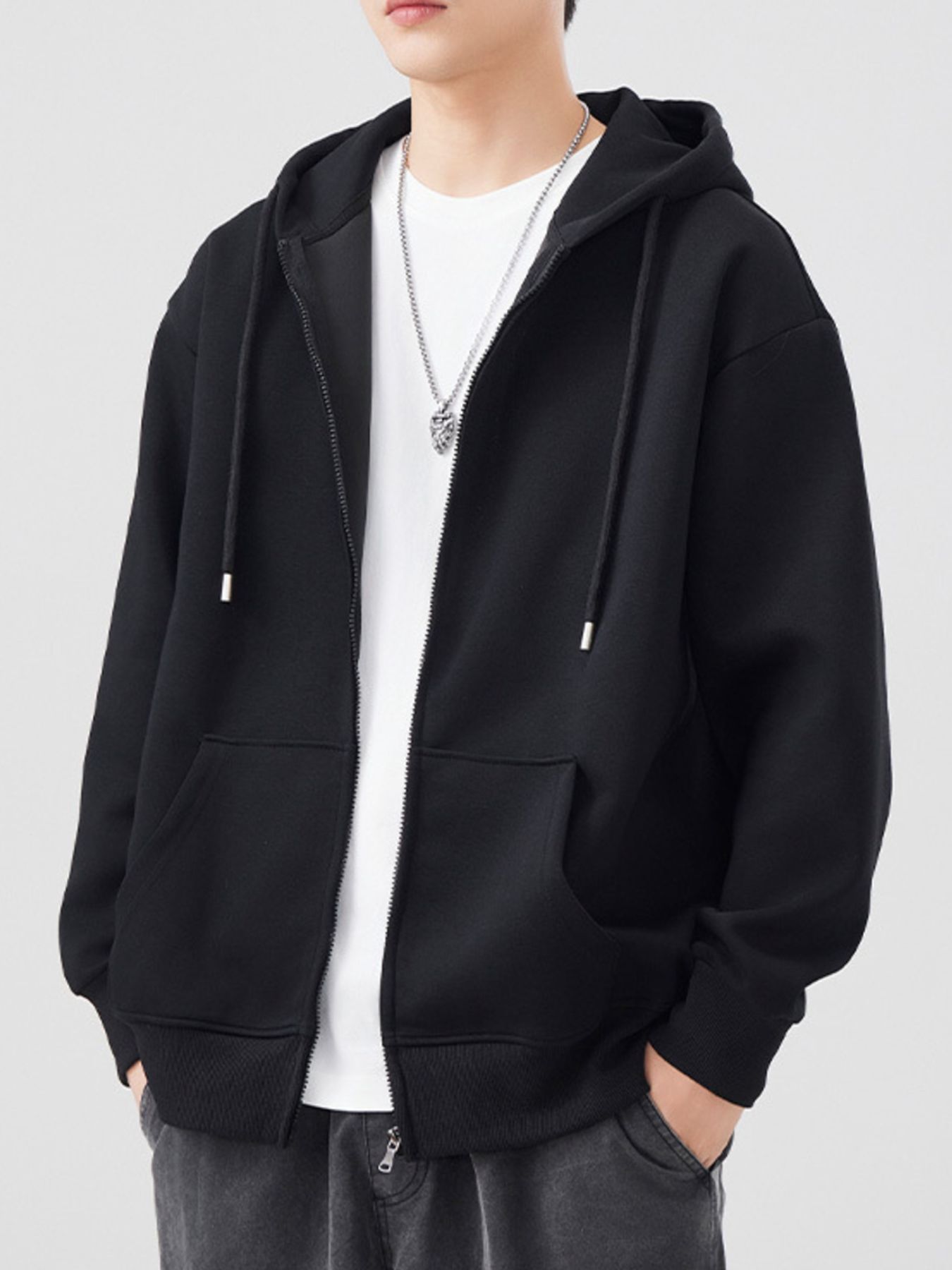 Men's Plus Size Solid Color Zip-Up Hoodie