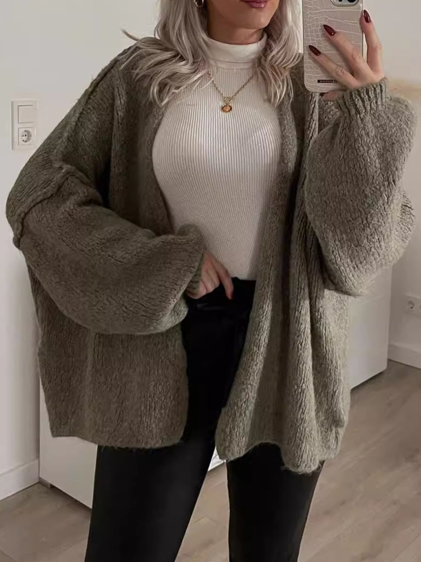 Open Front Dropped Shoulder Cardigan
