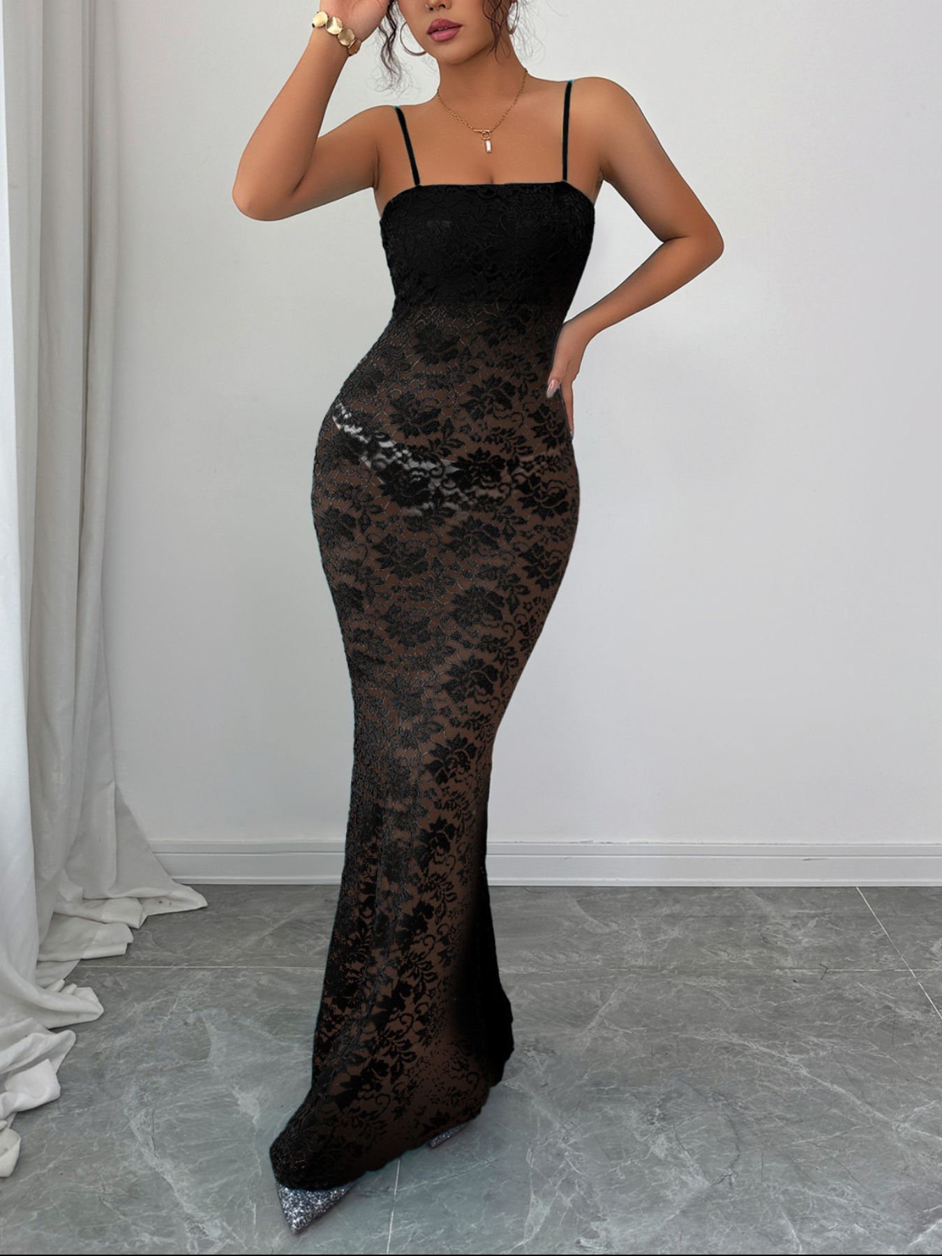 Lace Square Neck Maxi Cami Dress