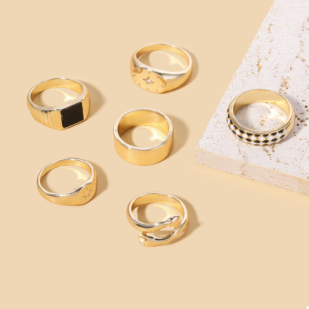 6 Piece 18K Gold-Plated Ring