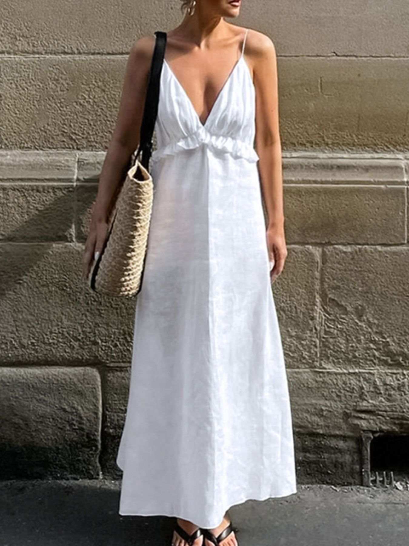 Ruffled V-Neck Maxi Dress