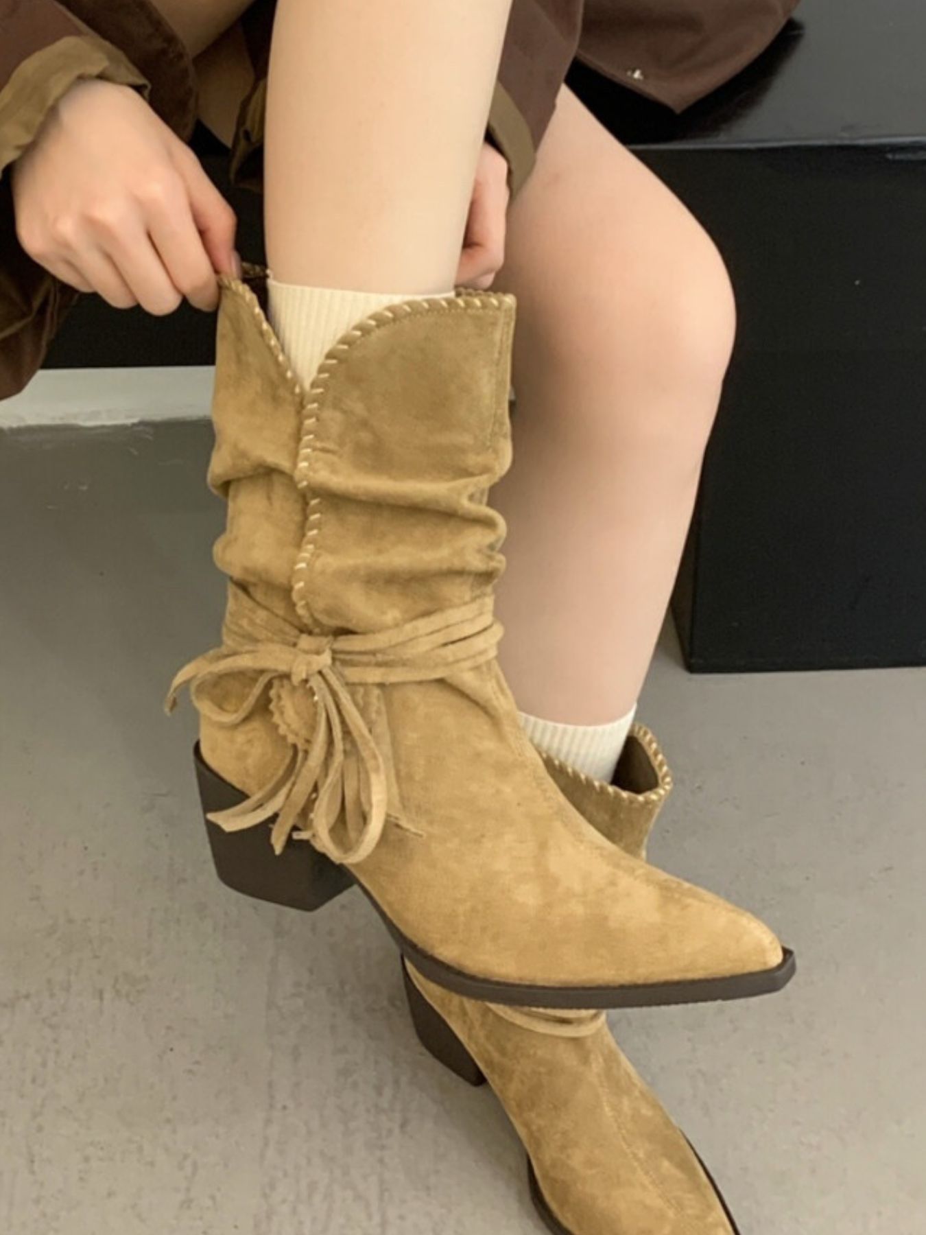 Point Toe Block Heels Boots