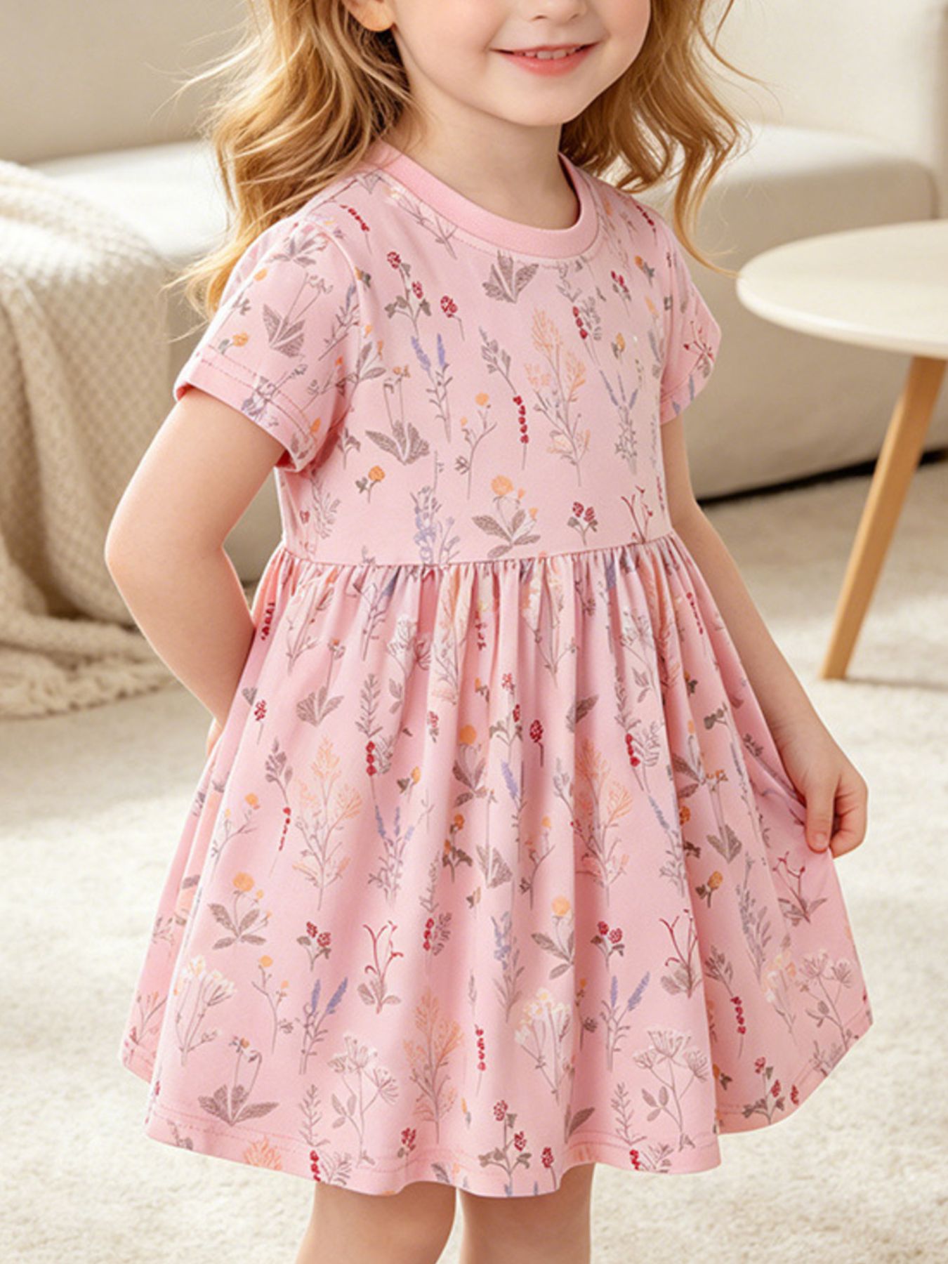 Children's Floral Print A-Line Dress 1
