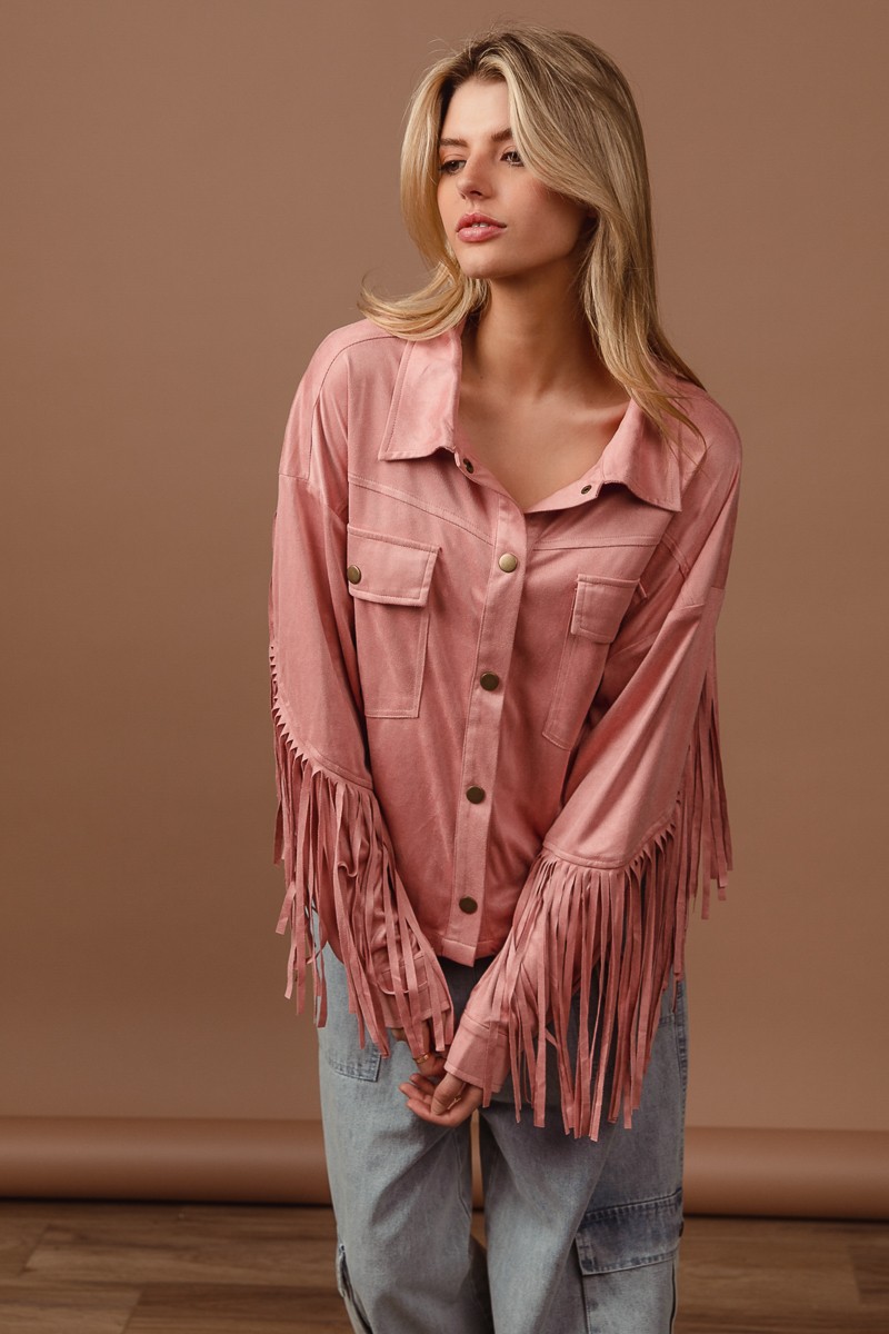 Suede Fringe Long Sleeve Jacket