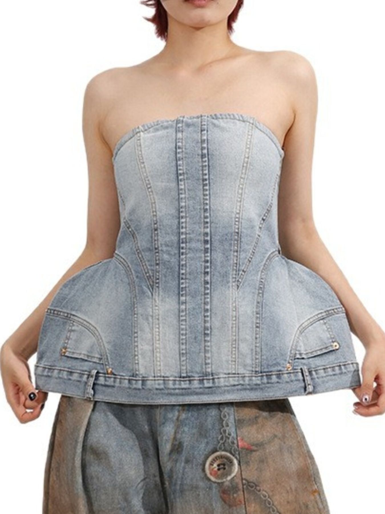 Zip Back Denim Tube Top