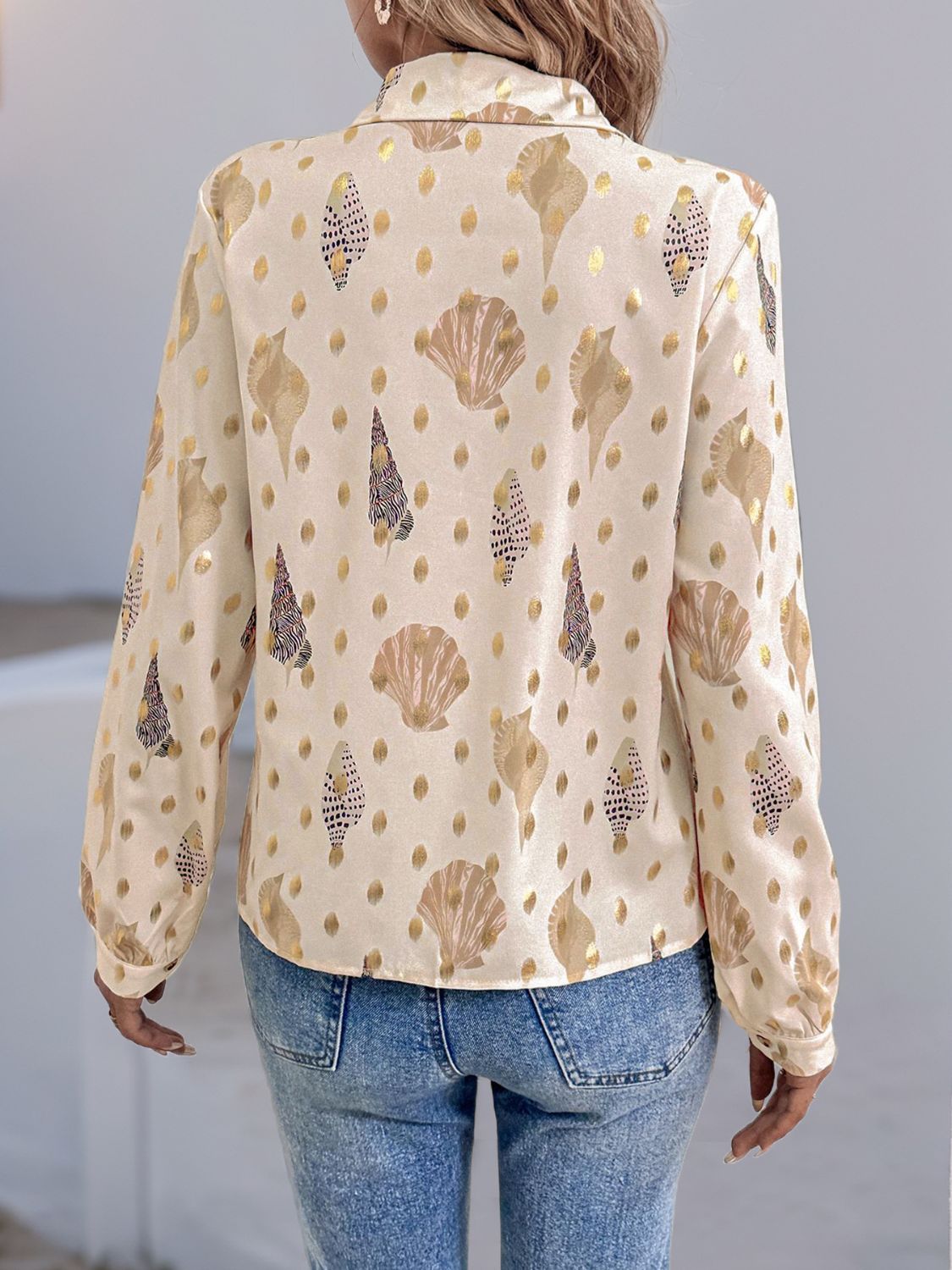 Printed Collared Neck Long Sleeve Shirt