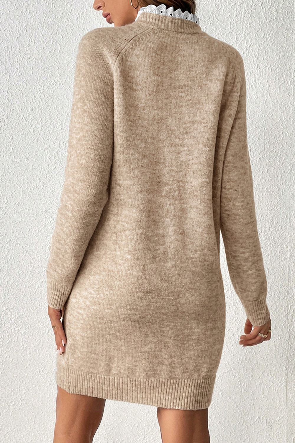 Ribbed Hem Raglan Sleeve Sweater Dress