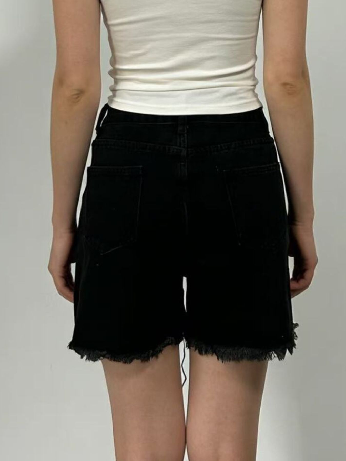Rhinestone Chain Raw Hem Denim Shorts view 6