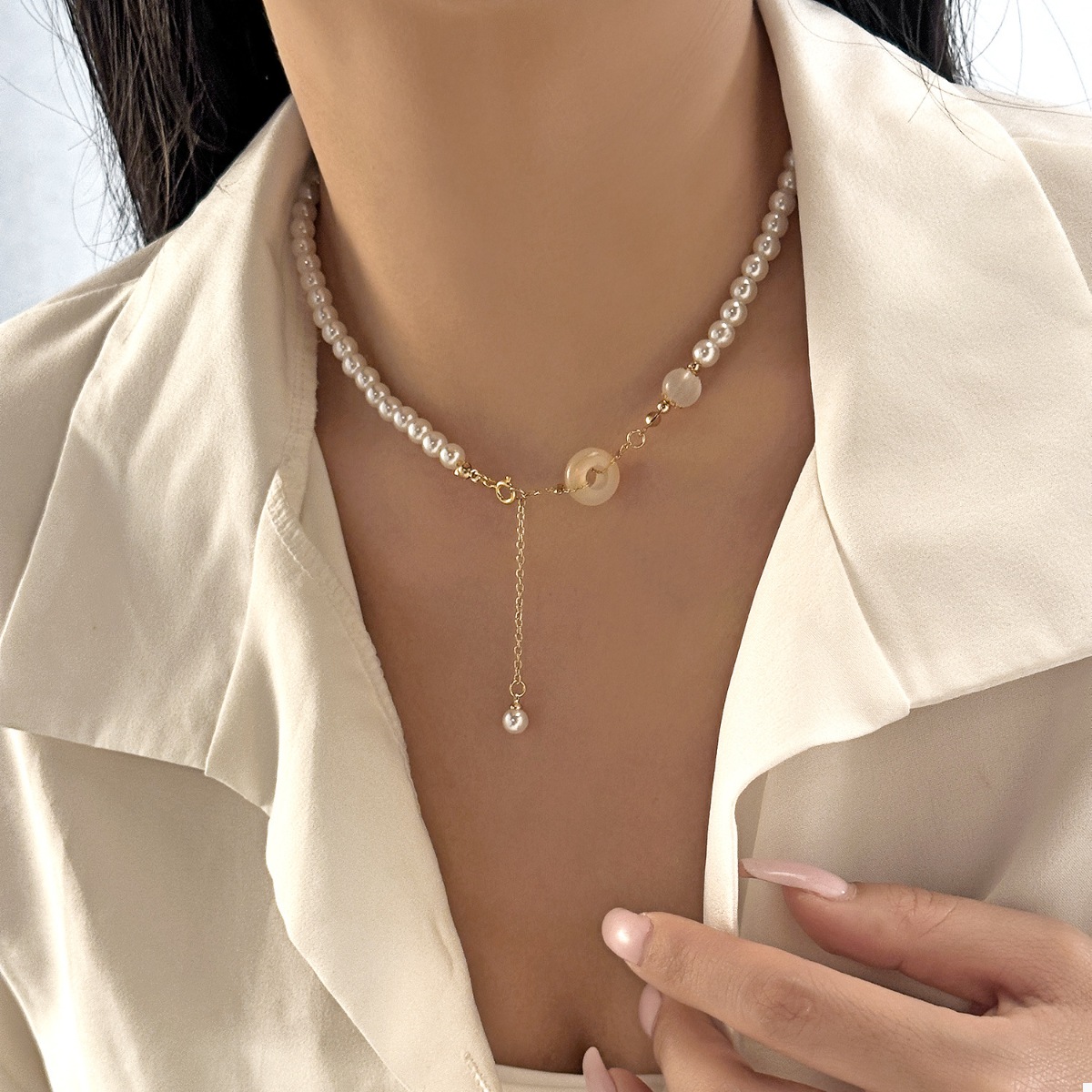 Synthetic Pearl 18K Gold-Plated Resin Pendant Necklace