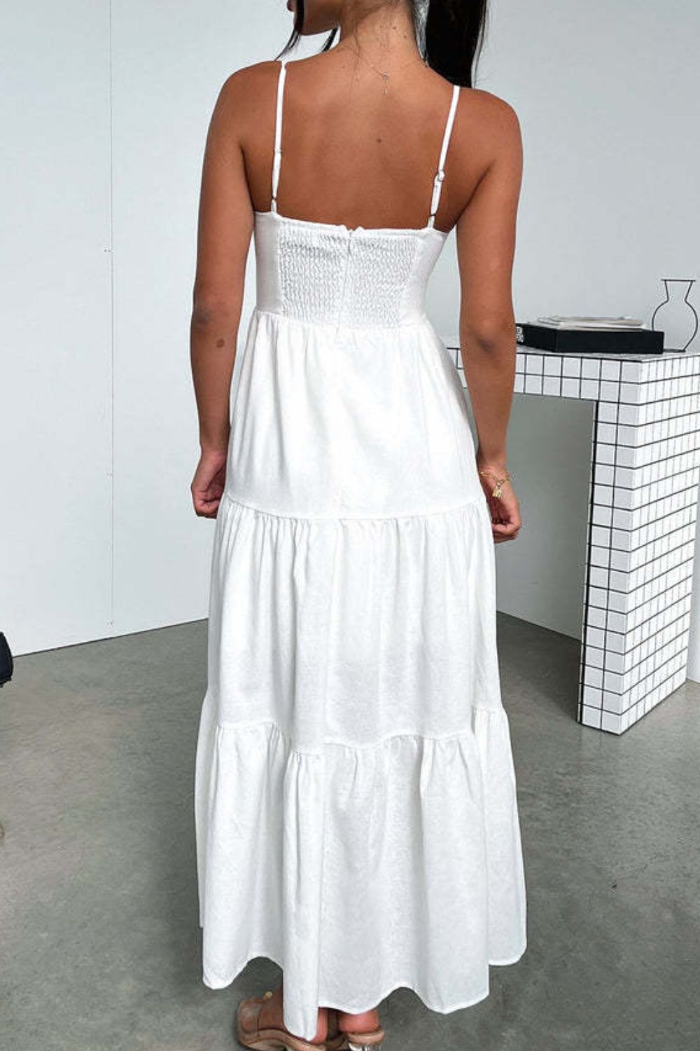 Cut-Out Tiered Dress with Spaghetti Straps