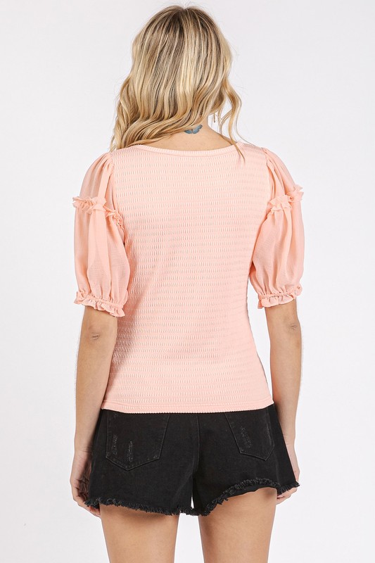 Frill Round Neck Half Sleeve Blouse