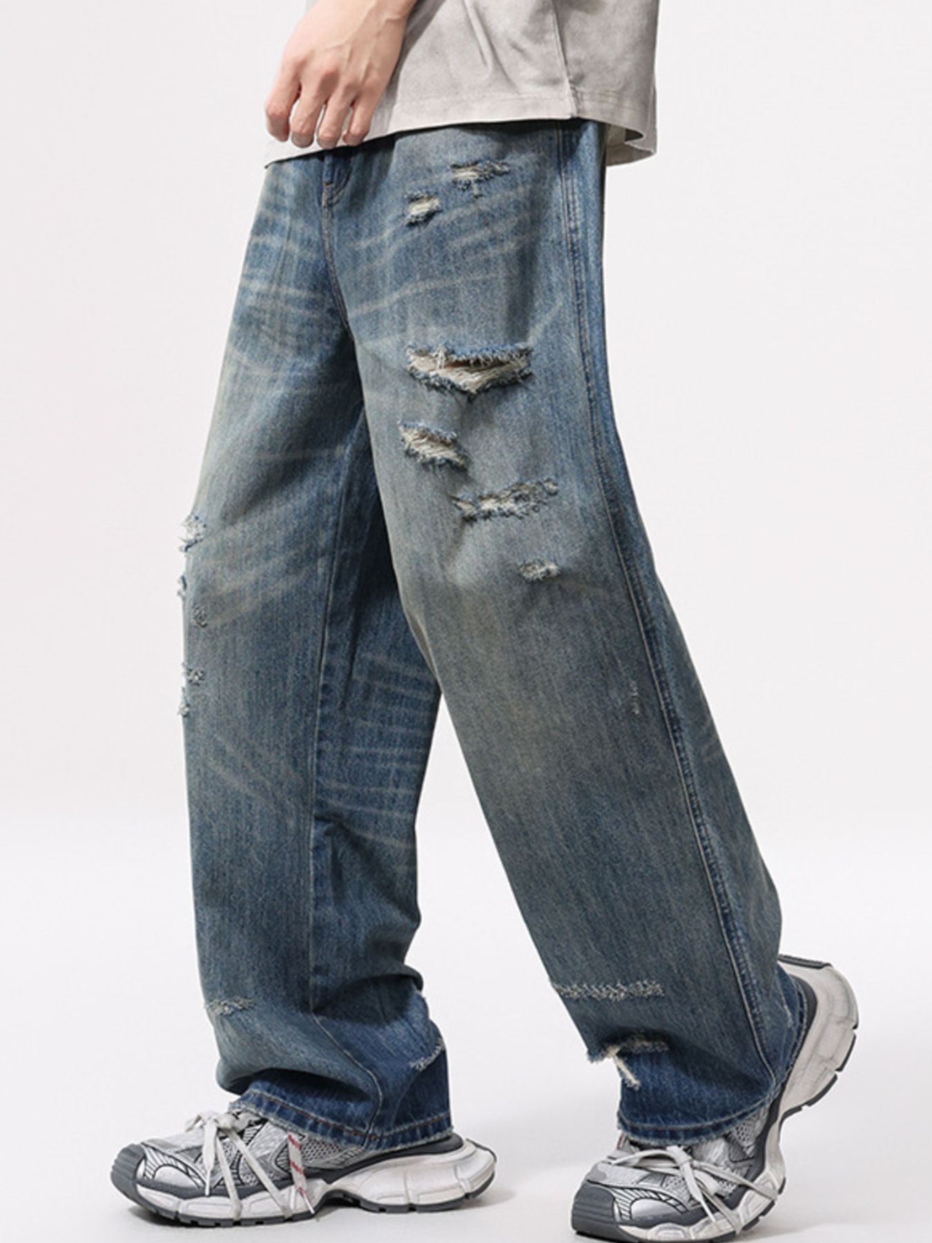 Men's Full Size Distressed Wide Leg Jeans Plus Size