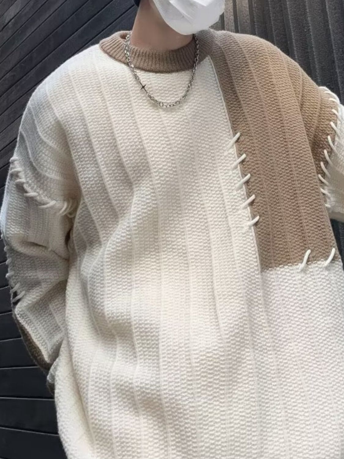 Men's Color Block Round Neck Sweater