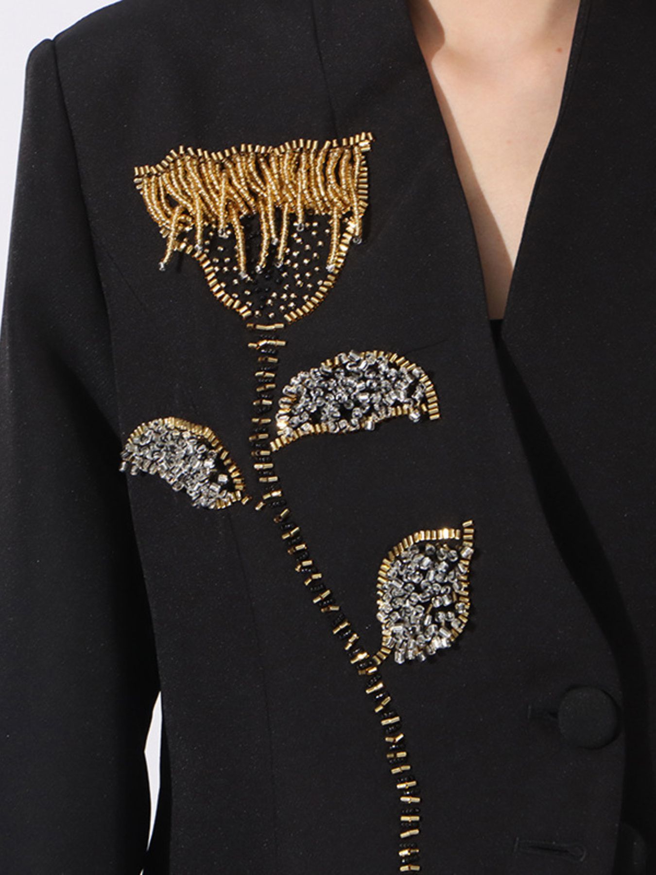 Flower Button Front Long Sleeve Blazer