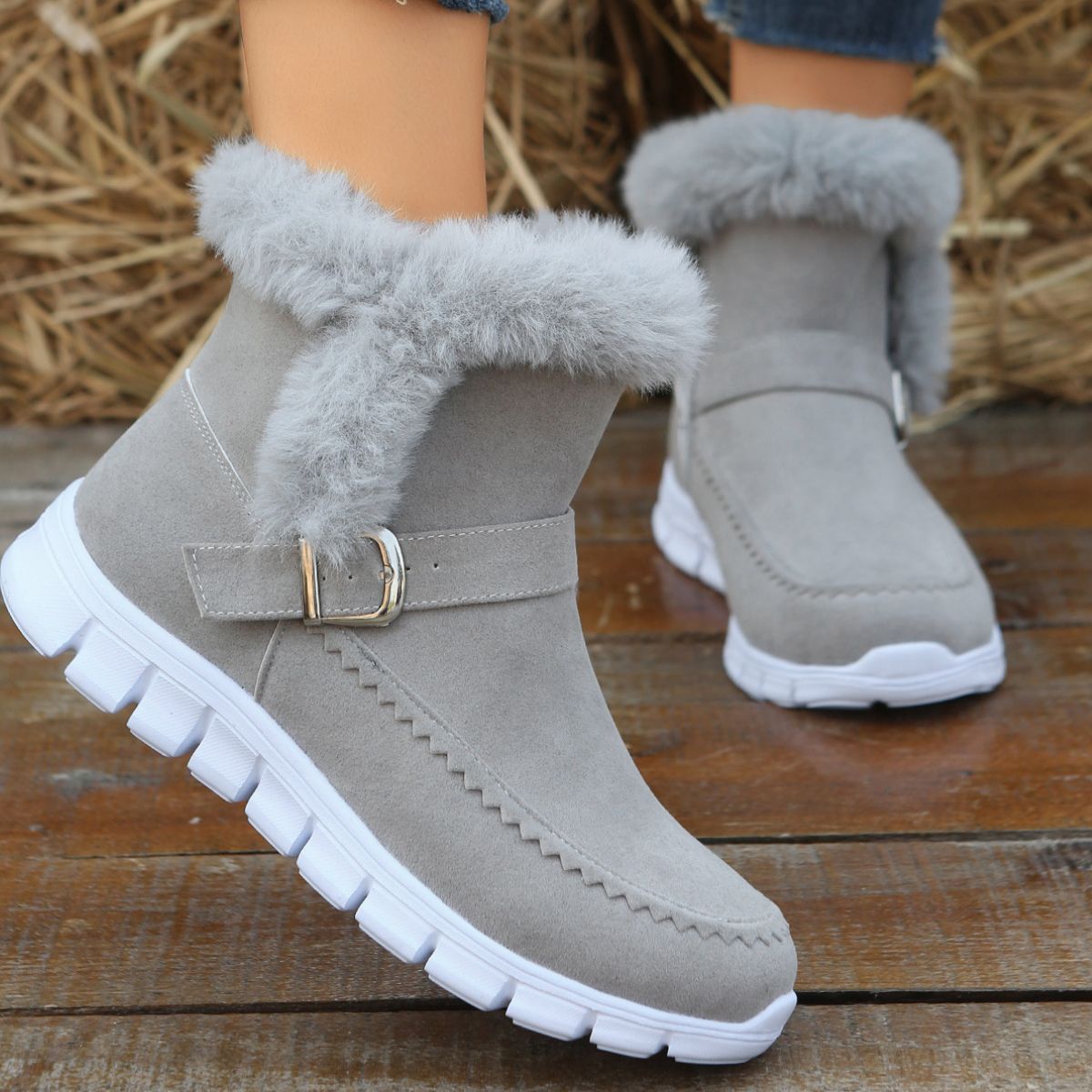 Faux Fur Trim Ankle Boots