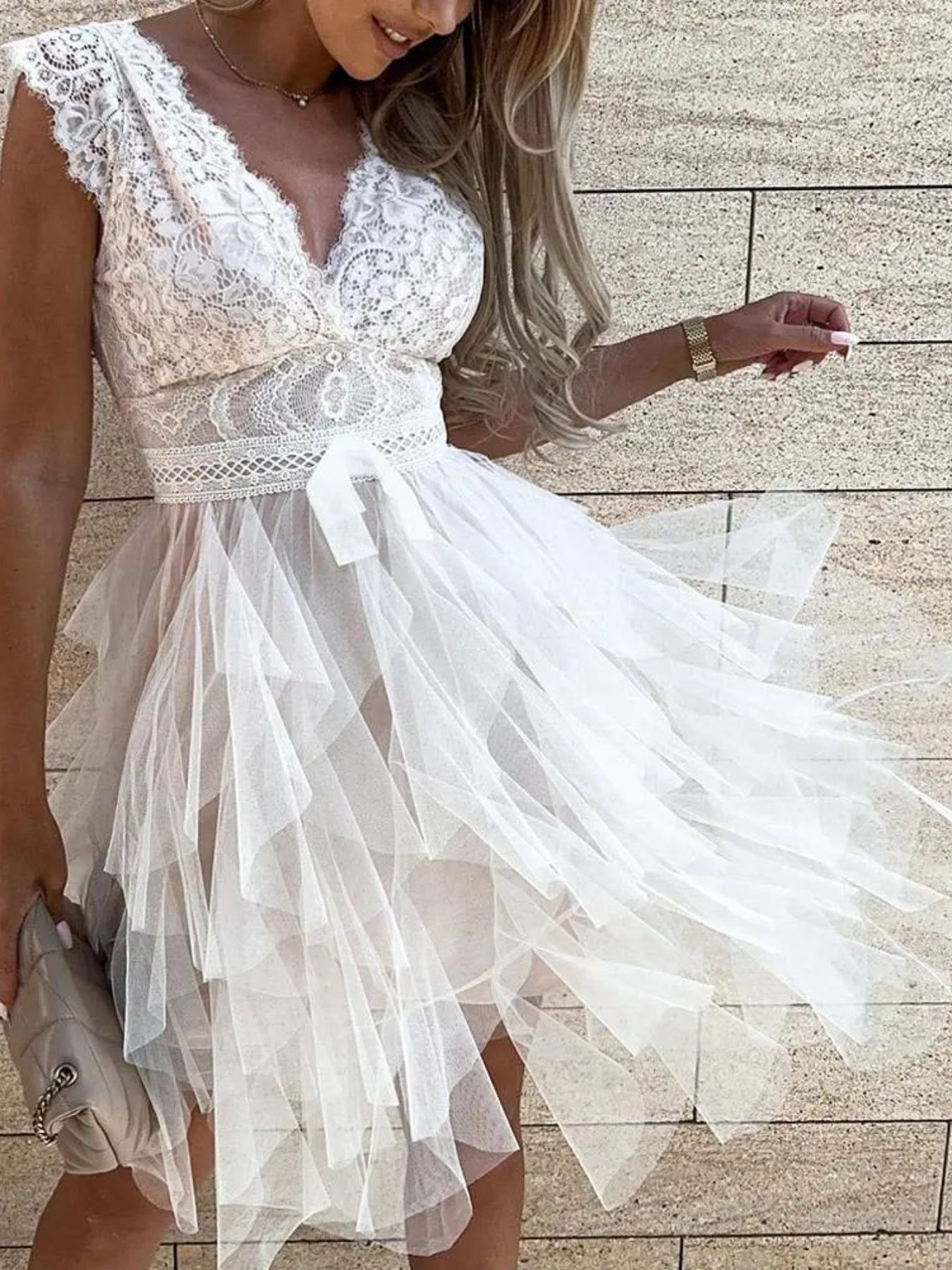 Lace Bodice Layered Tulle Dress