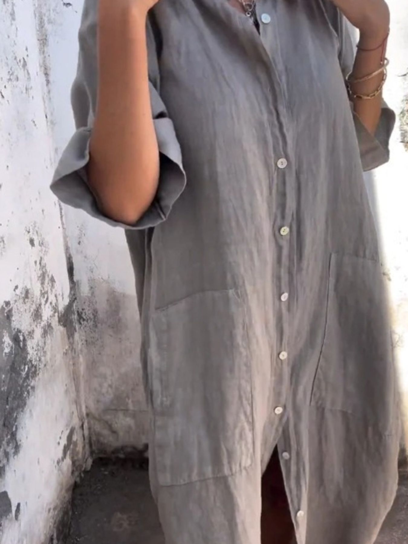 Full Size Casual Linen Button-Down Shirt Dress Plus Size