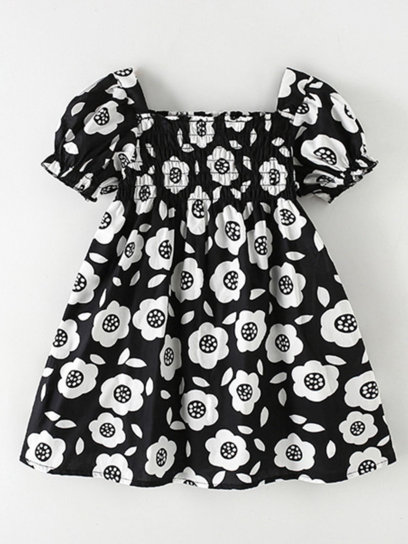 Children's Floral Print Square Neck Puff Sleeve Dress 2