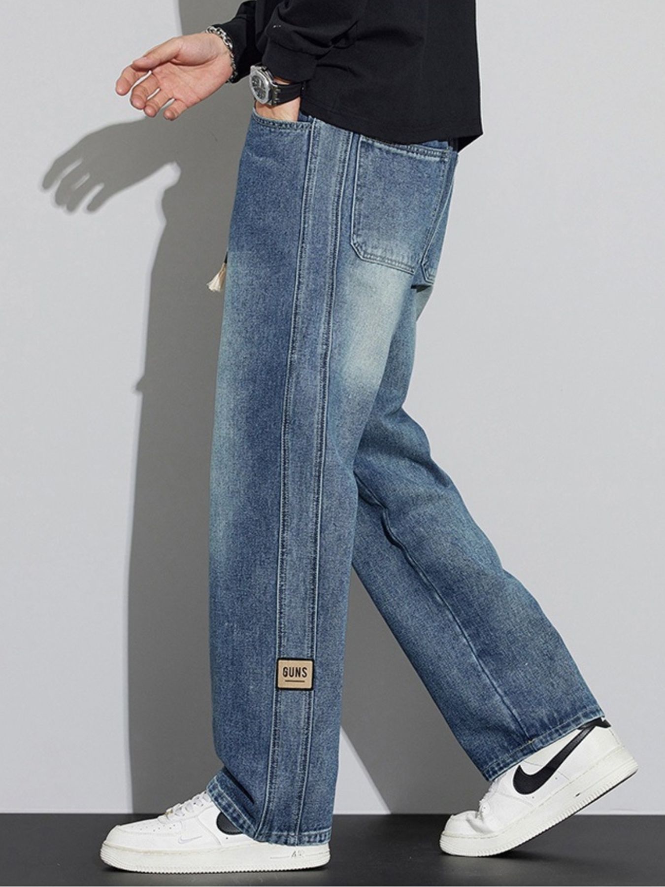 Men's Plus Size Washed Wide Leg Relaxed Fit Jeans