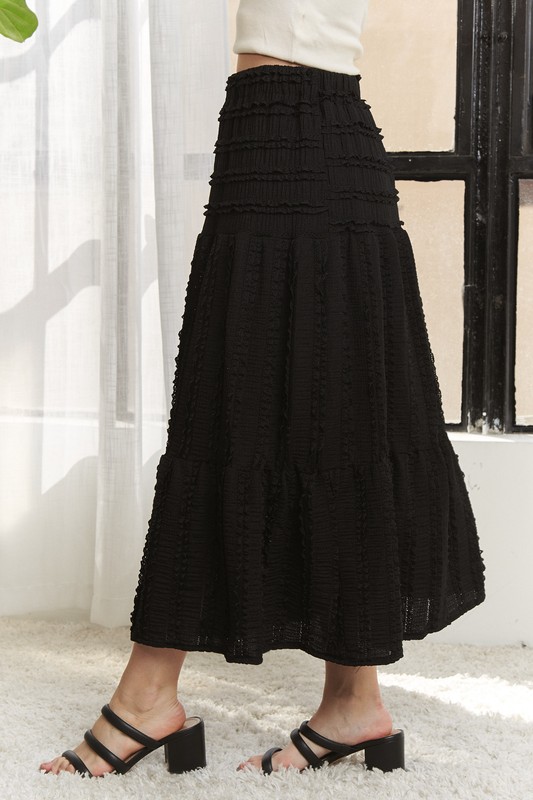 Elastic Waistband Tiered Midi Skirt