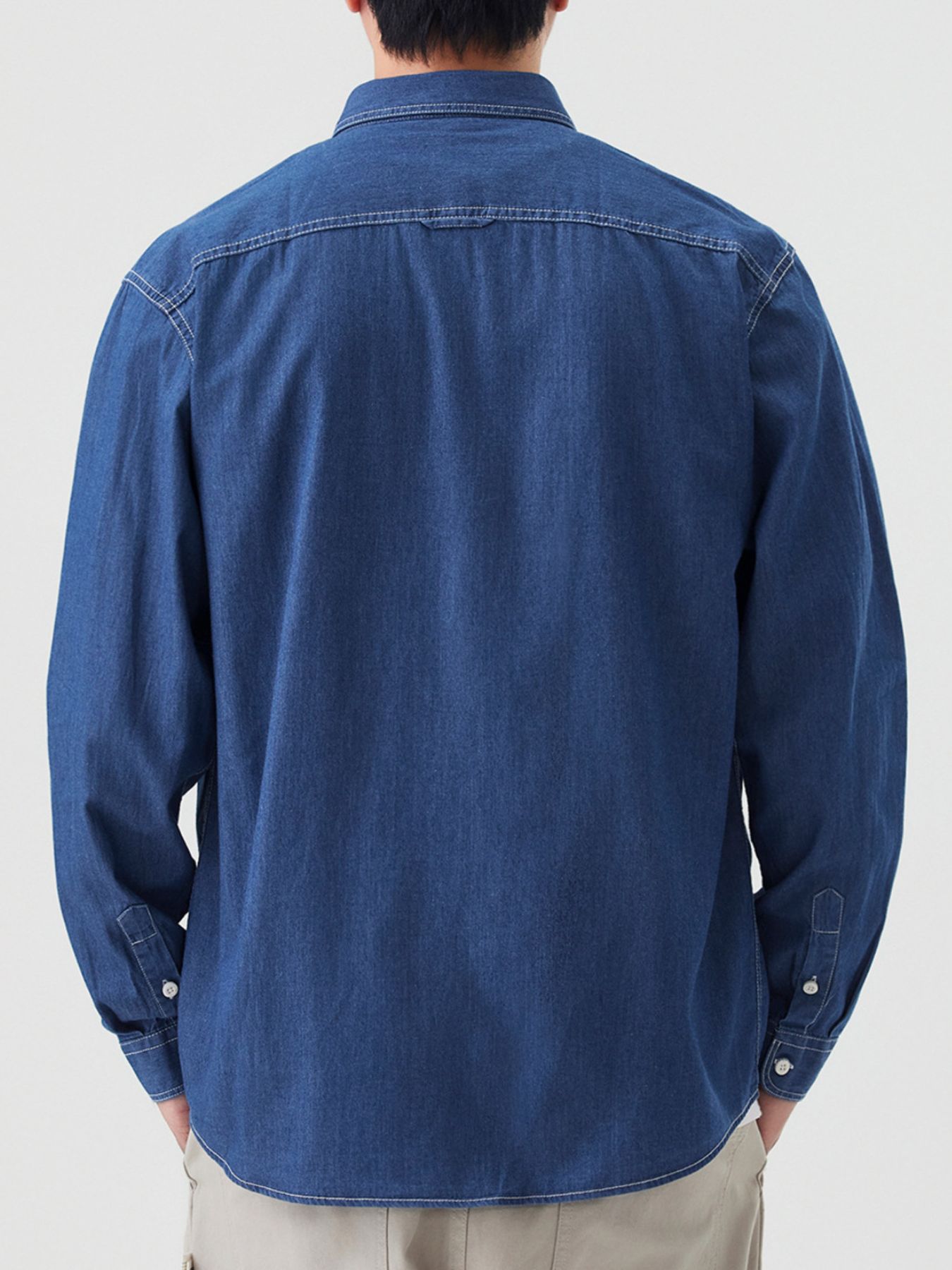 Men's Full Size Casual Long Sleeve Denim Shirt with Pockets Plus Size