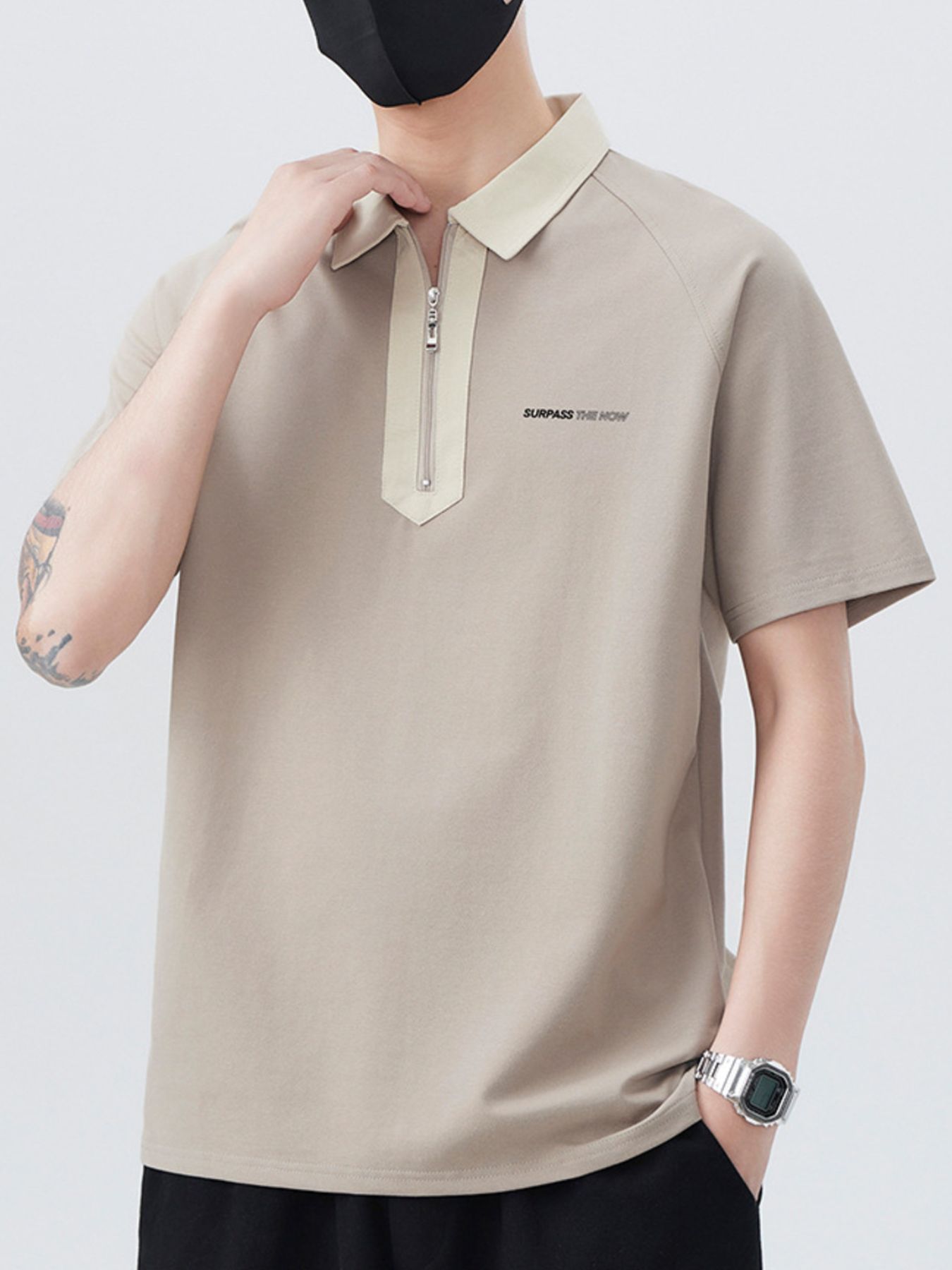 Men's Plus Size Quarter Zip Short Sleeve Polo