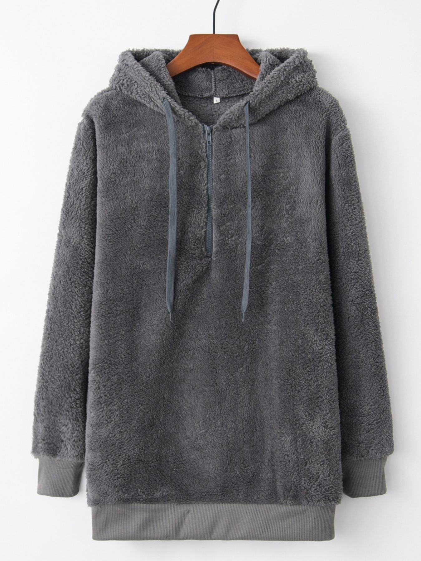 Full Size Half Zip Drawstring Fleece Hoodie Plus Size