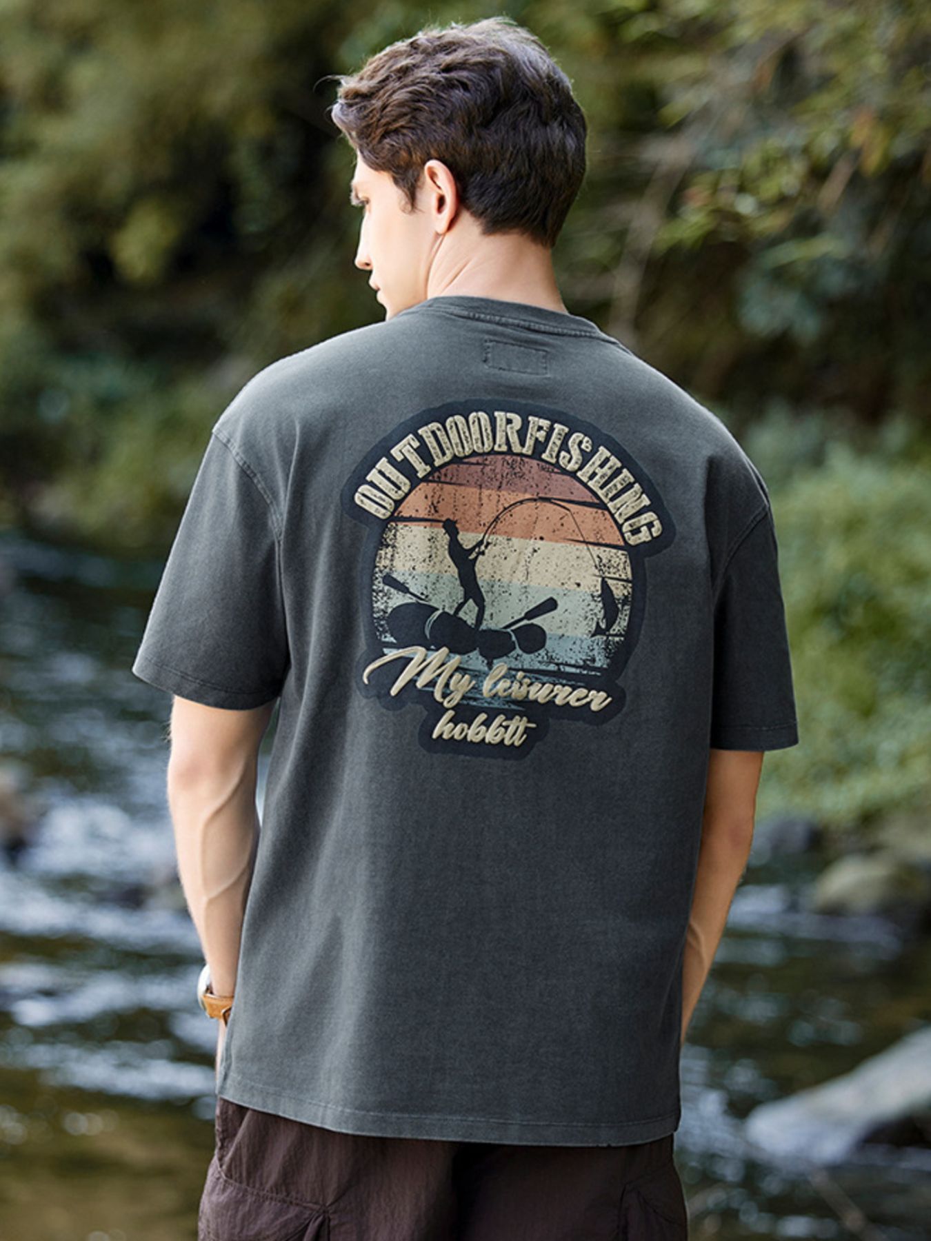 Men's Plus Size Outdoor Fishing Graphic Relaxed Fit T-Shirt