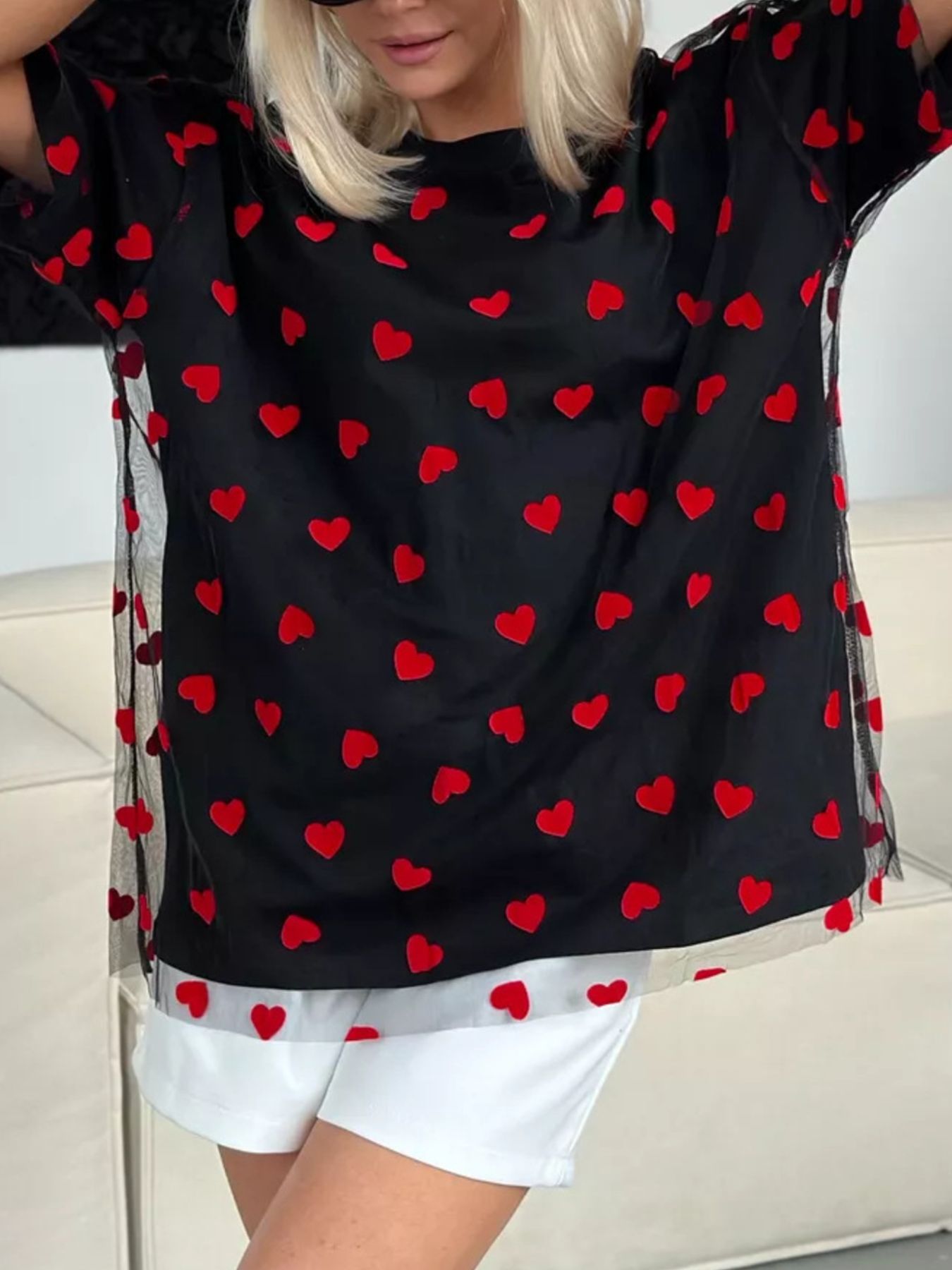 Heart Print Oversized T-Shirt