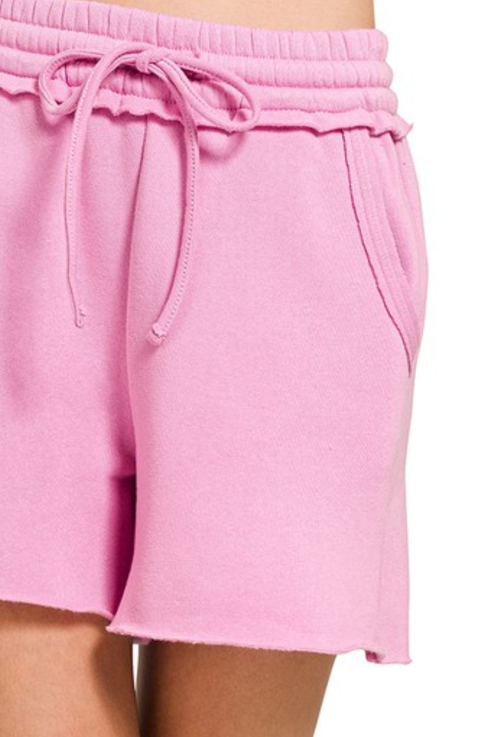 Fleece Raw Hem Shorts With Draw String