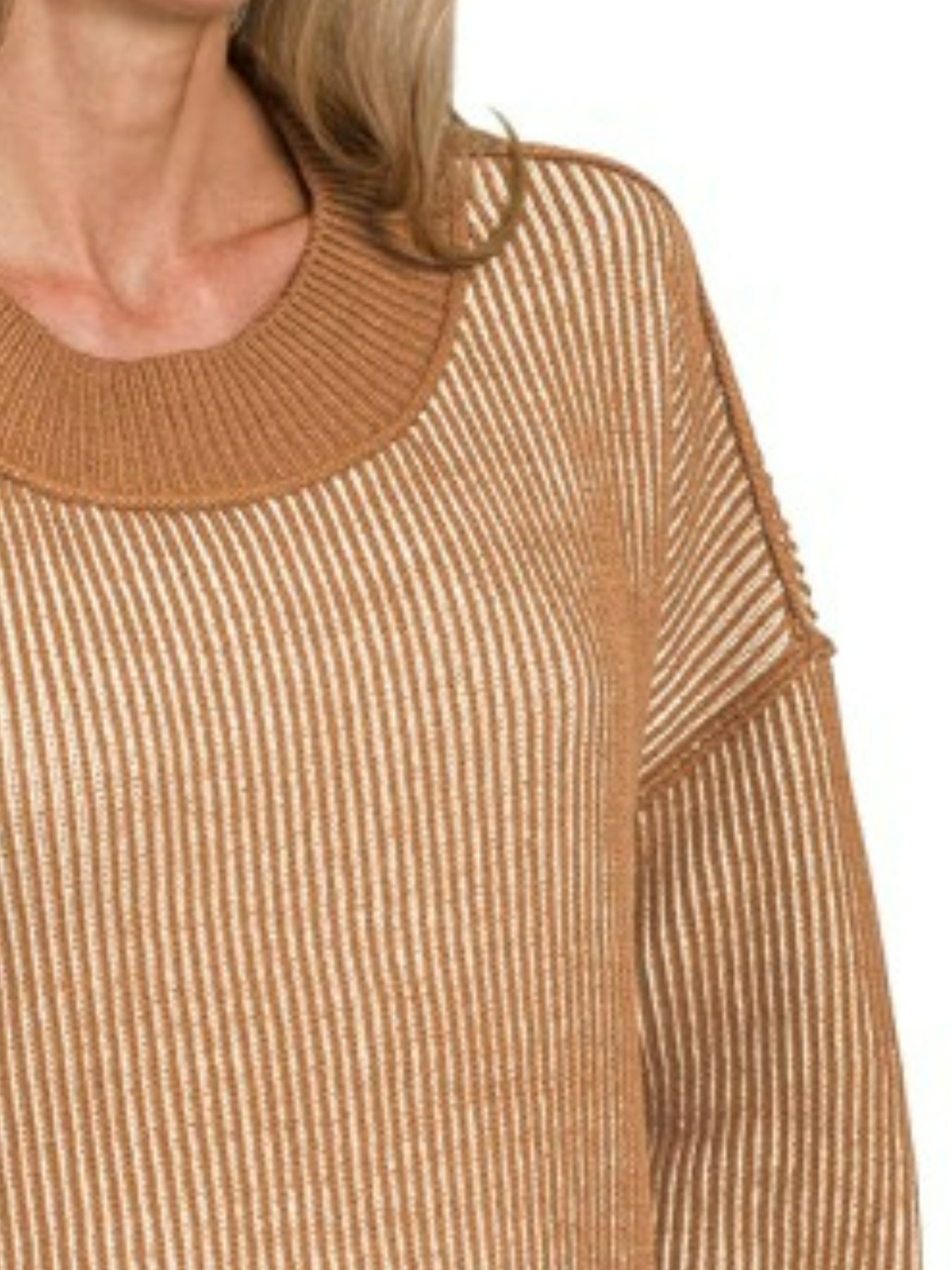 Exposed Seam Two Tone Ribbed Sweater