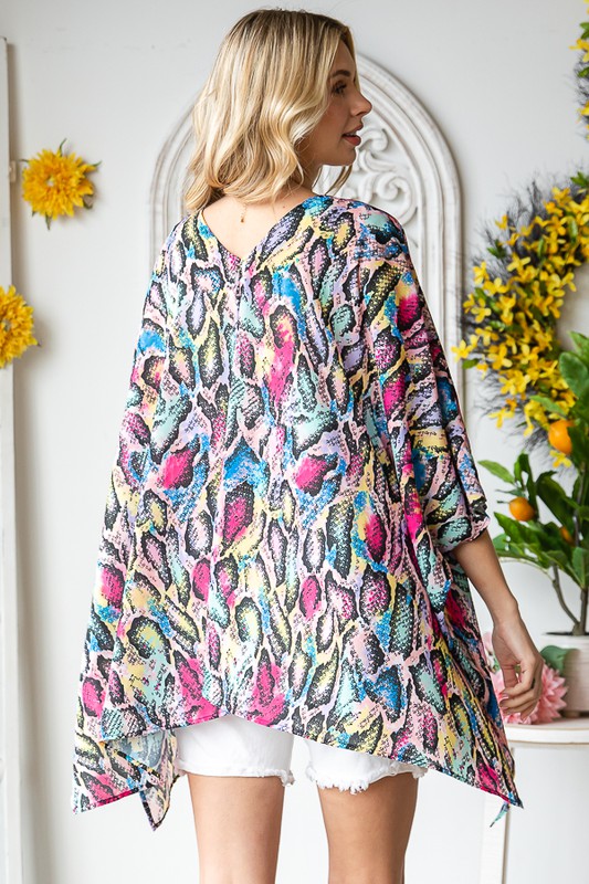 Full Size Multi Color Snake Open Cardigan Plus Size