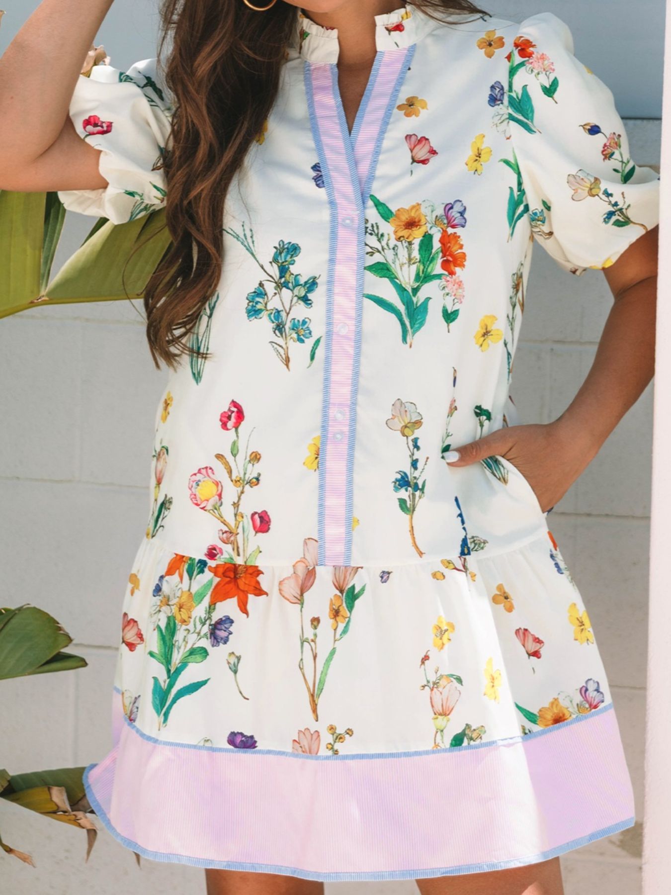 Floral Print Notched Short Sleeve Dress